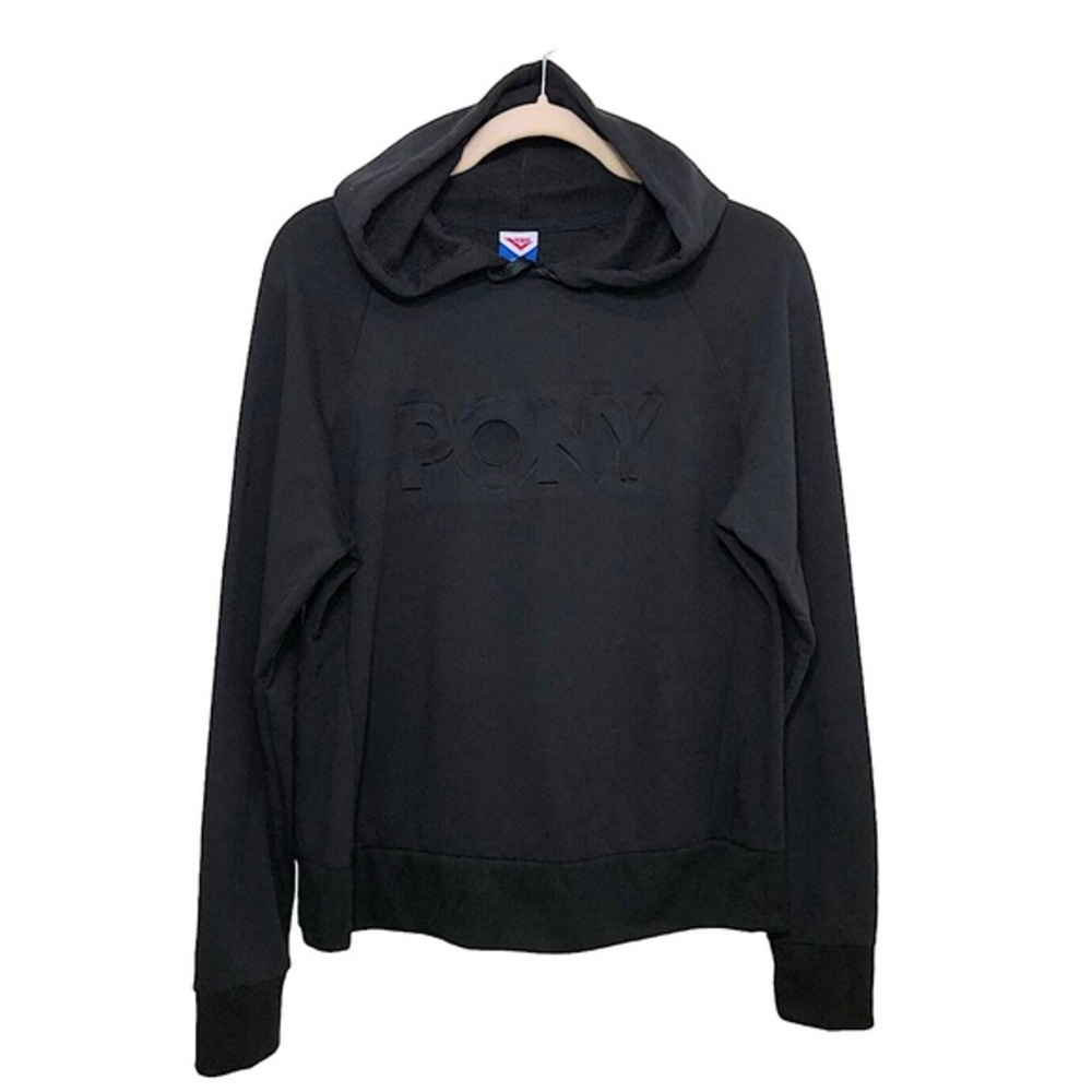 Pony Black Word Mark  Pull on Strings Black Hoodie Size‎  L